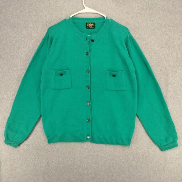 O'Rite Cardigan Sweater Wmns Small Oversized Knit Shoulder Pads Green Vintage - Picture 1 of 11